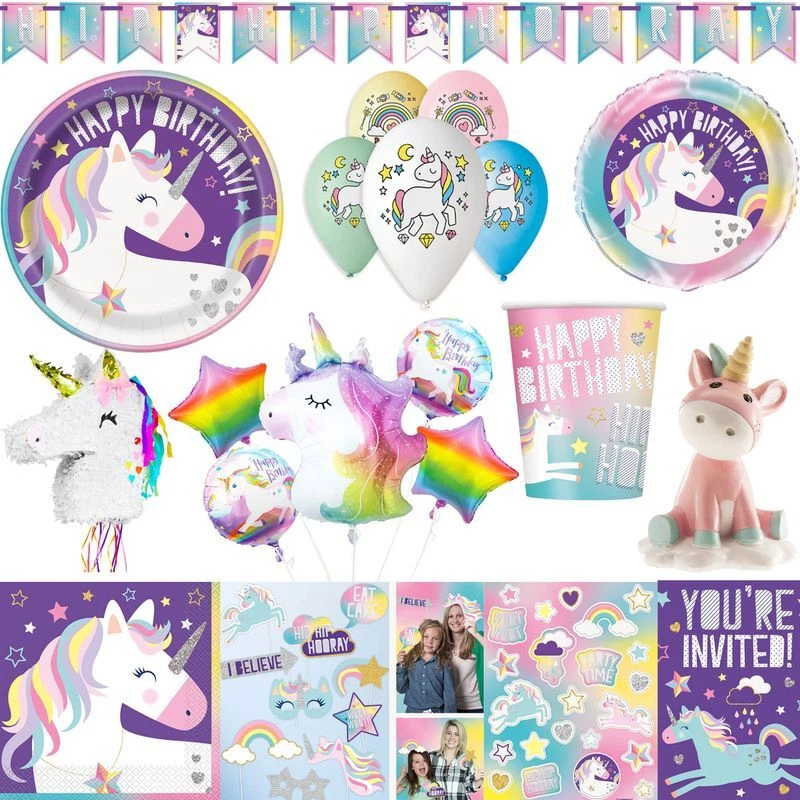 Einhorn Anniversaire Fête Set Déco Décoration D'Enfant de Fille - Photo 1/1