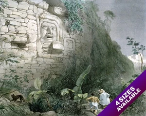 MAYAN HEAD RUINS IZAMAL YUCATAN MEXICO CATHERWOOD PAINTING ART REAL CANVAS PRINT - Picture 1 of 47