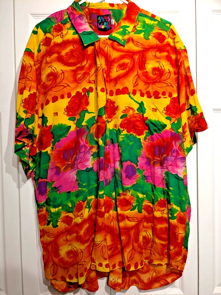 Camisa Jams World Para Hombres XXL Rosa Cielo Floral Hecha en Hawaiana EE. UU. Rayón Vibrante Foto 1 de 4