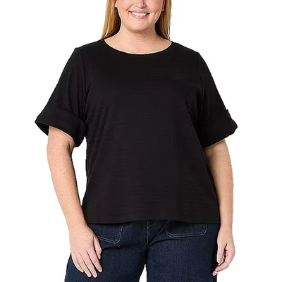 Top para mujer Liz Claiborne cuello barco manga corta mezcla de algodón negro - 2X nuevo sin etiquetas Foto 1 de 4