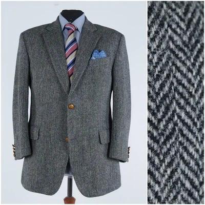Herringbone HARRIS TWEED Jacket 44S UK Size Mens Grey Wool Sport Coat Blazer - Image 1 of 4