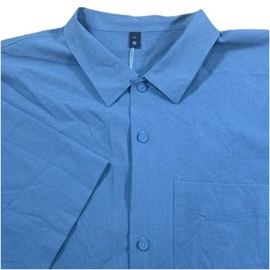 Lululemon Button Up Shirt Mens XL Blue Performance Short Sleeve Stretch - Picture 1 of 7