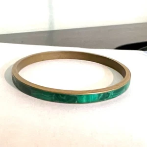 Vintage 3" Thin Malachite Bangle Bracelet with Brass Backing - Picture 1 of 6