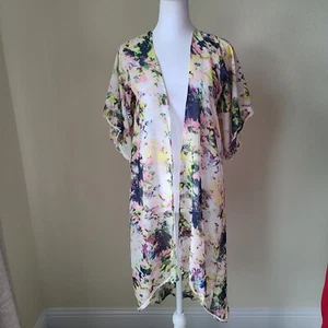 Chic Happens Cardigan Sz Small Floral Semi-Sheer Festive Cottagecore Boho Girly - Picture 1 of 8