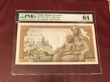 BANK OF FRANCE 1000 FRANCS 1943 PMG 64 UNC PICK 102 HERMÈS RARE