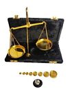 Vintage złota mosiężna waga biżuterii z aksamitnym pudełkiem i kompletnym zestawem równowaga wagi