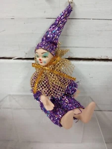 Vintage Porcelain Jester Doll Purple Clown Figurine - Picture 1 of 7