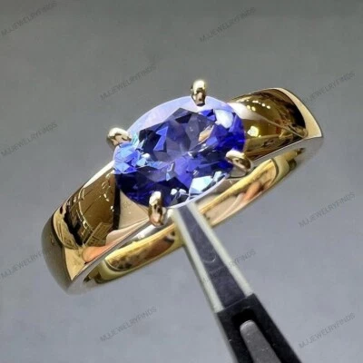 Tanzanita laboratorio creado forma ovalada 925 anillos de plata para hombre anillo llamativo joyería Foto 1 de 4
