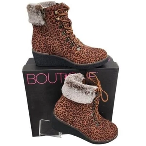 CORKYS Fox Bay Leopard Print Faux Fur Trim Wedge Bootie 7 NWT - Picture 1 of 9