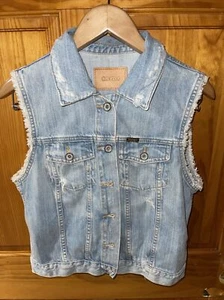 BIG STAR 'HAMPTON' Women's Distressed Blue Jean Biker Vest Sz Large - Picture 1 of 5