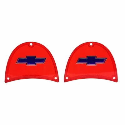 Pair Red Tail Light Lens W/Blue Bowtie & Chrome Trim Parts Fit Bel Air A1480B - Image 1 of 3