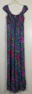 Free People Jumpsuit M Floral Wide Leg Smocked Cap Sleeve Rayon Rolling Hills - Picture 1 of 15