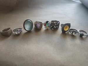 Sterling Silber 925 Konvolut Ringe 9 Ring Steine - Bild 1 von 12