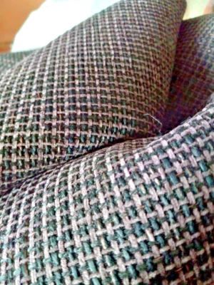 Black & Grey Chenille Random Gold Thread Small Check 54 Wide BTY Latex Backing - Image 1 of 3