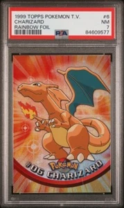 1999 Topps Pokémon T.v Rainbow Foil Charizard #6 Blue logo 1st print PSA 7 - Picture 1 of 2