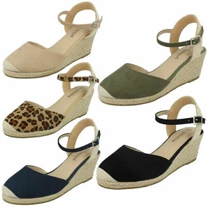 Ladies Savannah 'F2274' Wedge Heel Canvas Espadrille Sandals - Picture 1 of 41