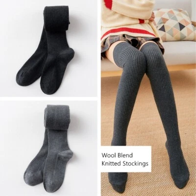 Meias de lã para meninas acima do joelho coxa alta malha grossa Lolita outono - Imagem 1 de 4