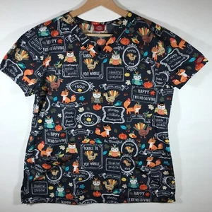Top scrub Dickies donna piccolo grigio tema Ringraziamento manica corta scollo a V - Foto 1 di 8