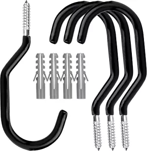 4 Pack Heavy Duty Bike Hooks - Screw in Bike Hangers for Garage Ceiling and Wall - Picture 1 of 7