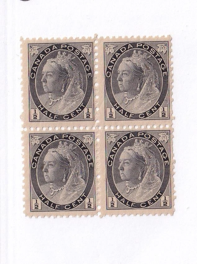 CANADA # 74 VF-MNH BLOCK OF 4  Q/VICTORIA 1/2cts NUMERALS CAT VALUE $300 (JJ66) - Image 1 of 1