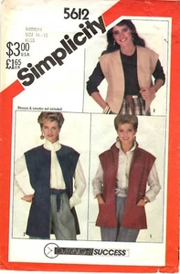 Simplicity Sewing Pattern Women's VESTS 5612 Overnight Success Sz 14-16 UNCUT - Picture 1 of 3