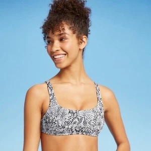 Nuevo Top de Bikini Xhilaration Talla Mediana Negro Blanco Estampado de Serpiente Almohadillas Extraíbles para Nadar - Imagen 1 de 3