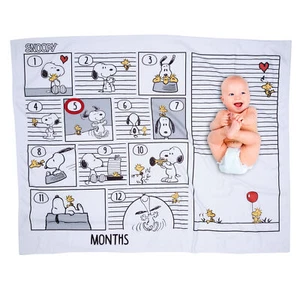 Lambs & Ivy Snoopy Milestone Photo Opportunity Black/White Fleece Baby Blanket - Picture 1 of 5