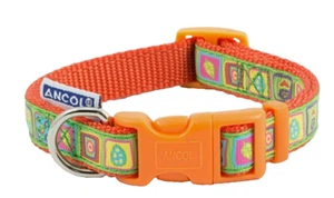 BNWT ANCOL SIZE 1-2 ORANGE PATTERN STRONG CANVAS DOG EASY CLIP COLLAR 20 - 30cm - Picture 1 of 7