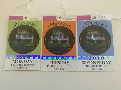 2010 Masters Badges - Practice Rounds Mon-Tue-Wed - Phil Mickelson Winner Cover