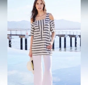 Soft Surroundings | Linen Blend Sunset Park Cold Shoulder Pocket Tunic Medium - Picture 1 of 8