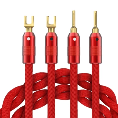 Pair Silver Plated speaker cable Hi-End audio loudspeaker cable & Y Spade Banana - Image 1 of 4