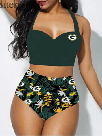 Green Bay Packers Women's 2PCS Bikini Set Push Up Swimsuit Beach Halter Swimwear Cover