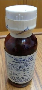 Vntg Vermizine Syrup Pharmaceutical 1 Oz. Bottle, Full, Paper Label, 3 1/8" - Picture 1 of 3