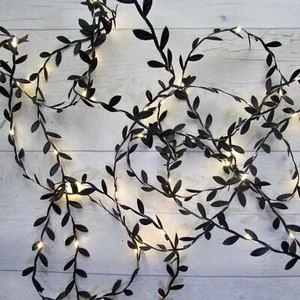 Gothic Black Leaf Fairy Lights - battery. 2m - 10m sizes. Handmade to order. - Picture 1 of 12