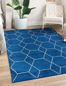 5 x 8 ft New Area Rug Navy Blue H Home Decorative Art Soft Carpet Collectible