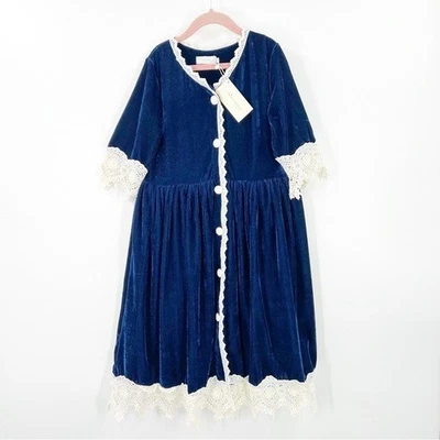 Vestido de Terciopelo Trish Scully Nuevo con Etiquetas Rosalina Azul Marino Niñas Talla 10 Elegante Encaje Foto 1 de 4