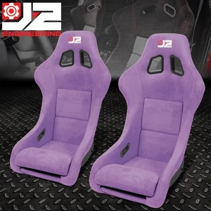 2X J2 FIBERGLASS PURPLE FABRIC FIXED POSITION BUCKET RACING SEATS MEDIUM SIZE - Picture 1 of 9