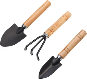Gardening Hand Tools Set, 3 Pieces, Wooden Handle, Mini Trowel, Cultivator, Hand - Picture 1 of 7