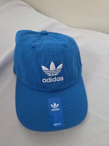adidas Originals Youth Washed Relaxed Strapback Cap Hat Blue Trefoil New - Picture 1 of 3