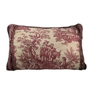 Waverly Red Toile Throw Lumbar Pillow w Cording Rectangle Cushion - Picture 1 of 8