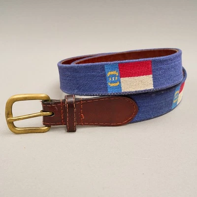 Cinturón Smathers and Branson 38 punta de aguja cosida a mano bandera NC cuero latón EE. UU. Foto 1 de 4