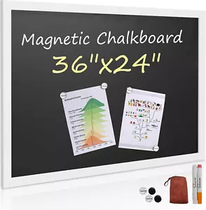 Rustic Wood Framed Magnetic Chalkboard 24 X 36, Large Hanging Chalk Board Sign f - Picture 1 of 7