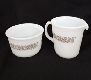 Pyrex Corning Woodland Braun Milchglas Offen Zuckerdose & Milchkännchen Vintage - Bild 1 von 3