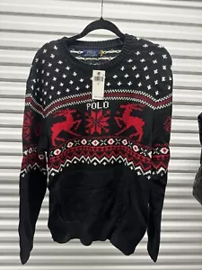 Polo Ralph Lauren Reindeer Sweater Men's Size Large Black Red - Picture 1 of 7