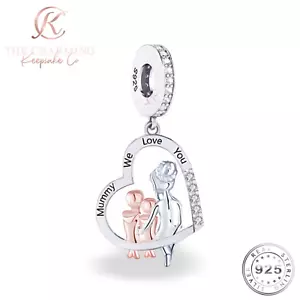 Mum and Sons Mummy We Love You Charm Genuine 925 Sterling Silver Birthday Gift - Picture 1 of 4