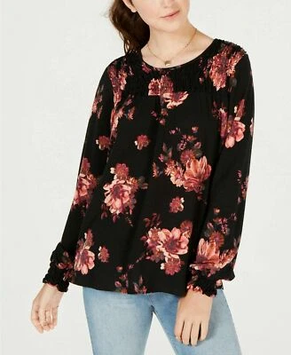 American Rag Juniors' Printed Smocked Top - Black Combo - Size: Large - Image 1 of 2