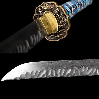 Folded Damascus Steel Sharp Japanese Samurai Sword Katana Full Tang Battle - Image 1 of 4