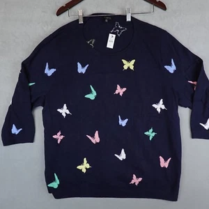 NWT Talbots Sweater Women 3X Plus Navy Butterfly Knit Crew Long Sleeve Pullover - Picture 1 of 8