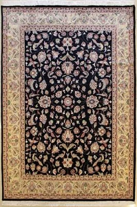 Alfombra negra persa Rugstc 6x9 Pak, anudada a mano, caza pictórica, seda/lana - Imagen 1 de 5