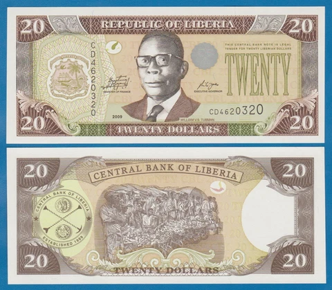 LIBERIA 20 Dollars P 28e 2009 UNC  P 28 e Cover